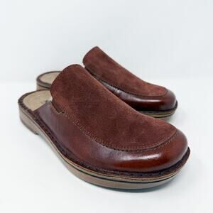NWOB NAOT Brown Leather & Suede Clogs Comfort Shoes Women's EU Size 36/US Size 5